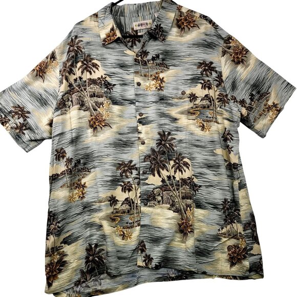 CMPA Moda Other - CAMPIA Moda Mens Hawaiian Aloha Shirt XXL Palm Tree Print Short Sleeve